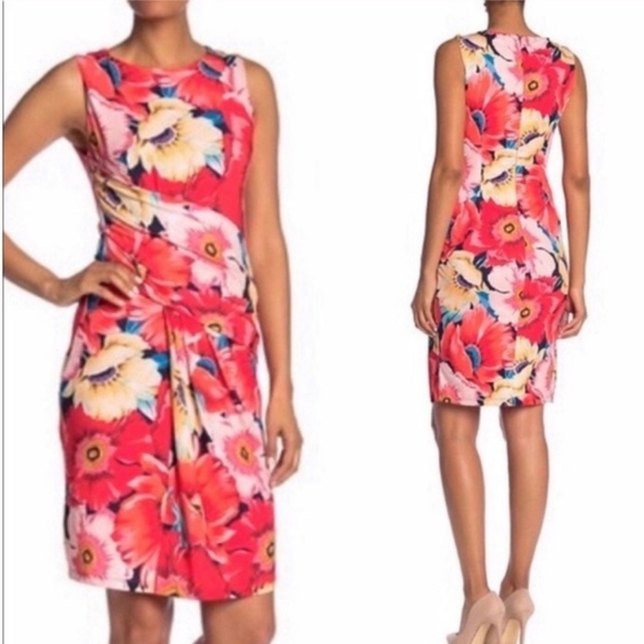 Tahari sleevless wrap dress coral beautiful floral pattern 22W - Picture 1 of 5